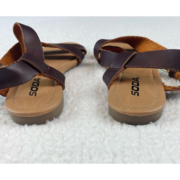 SODA • Borgo Brown/Tan Ankle Strap Flat Sandals - Picture 8 of 16
